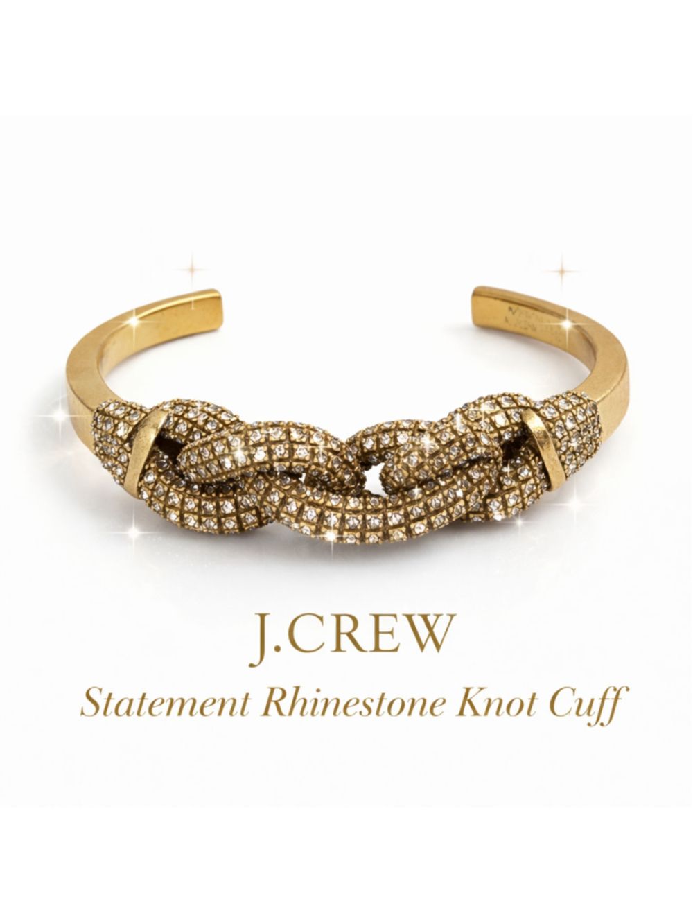 .Crew Gold Rhinestone Knot Cuff Bracelet Statement Crystal Open Bangle
